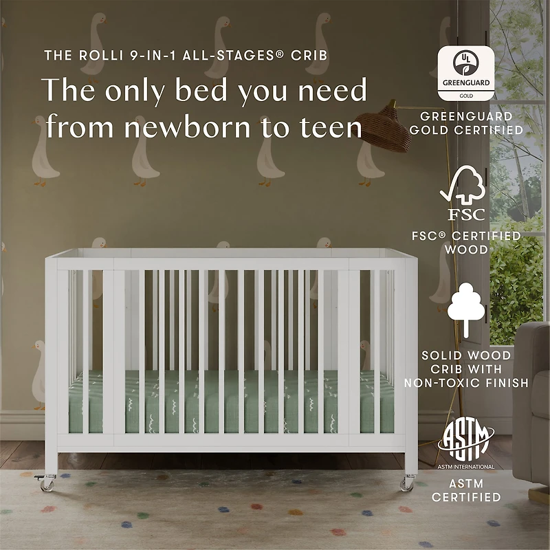 Rolli 9-in-1 Convertible Crib - White 