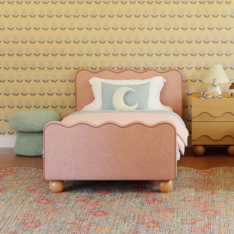 Rizo Twin Bed - Performance Rose Boucle with Raspberry Piping