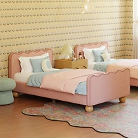 Rizo Twin Bed - Performance Rose Boucle with Raspberry Piping