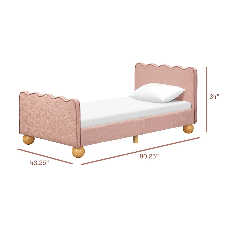 Rizo Twin Bed - Performance Rose Boucle with Raspberry Piping