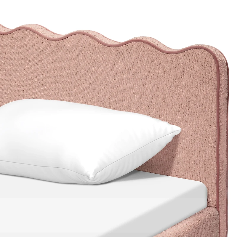 Rizo Twin Bed - Performance Rose Boucle with Raspberry Piping