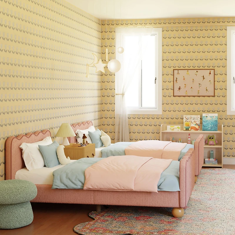 Rizo Twin Bed - Performance Rose Boucle with Raspberry Piping