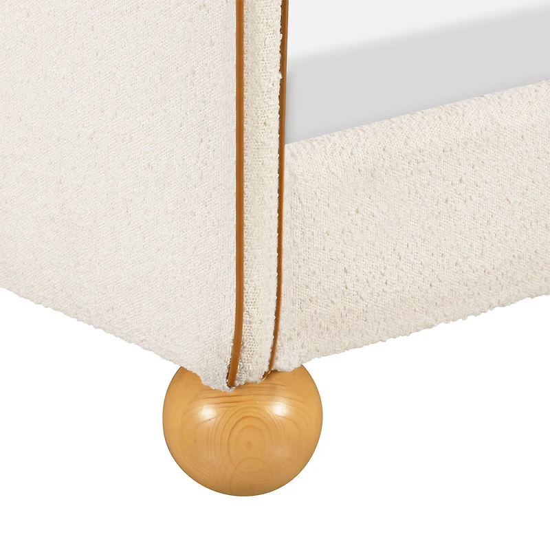 Rizo Twin Bed - Performance Ivory Boucle with Tan Leather Piping