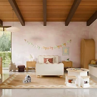 Rizo Twin Bed - Performance Ivory Boucle with Tan Leather Piping