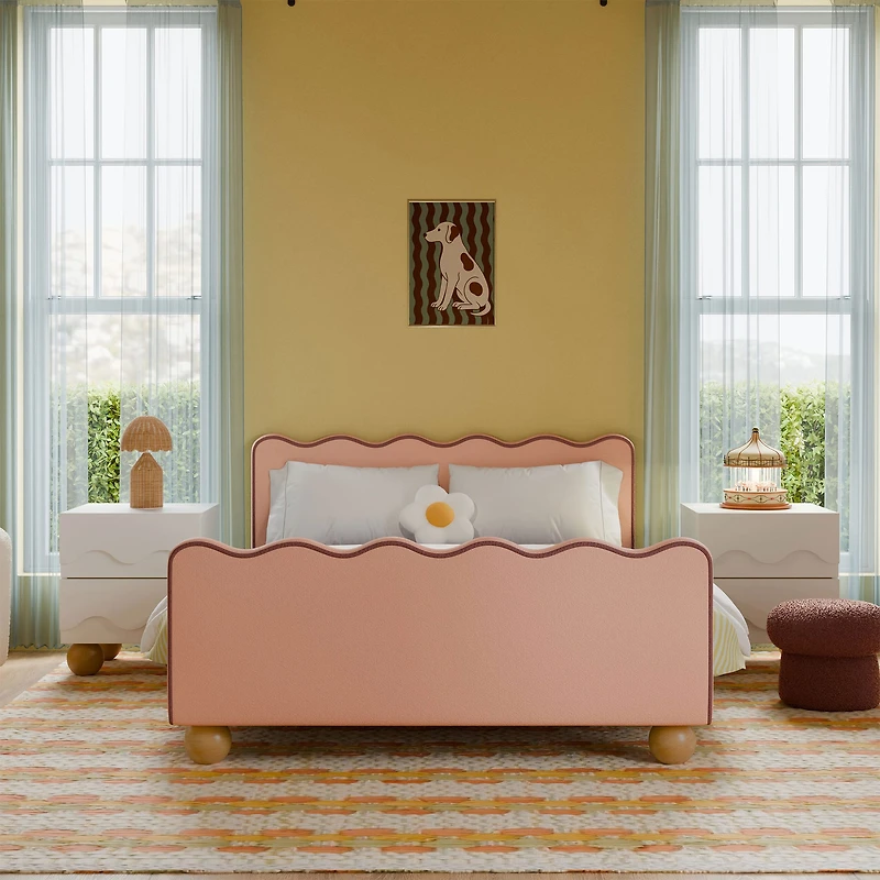 Rizo Full Bed - Performance Rose Boucle with Raspberry Piping