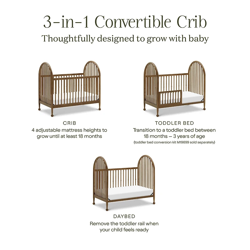 Alouette 3-in-1 Convertible Spindle Crib - Natural Walnut