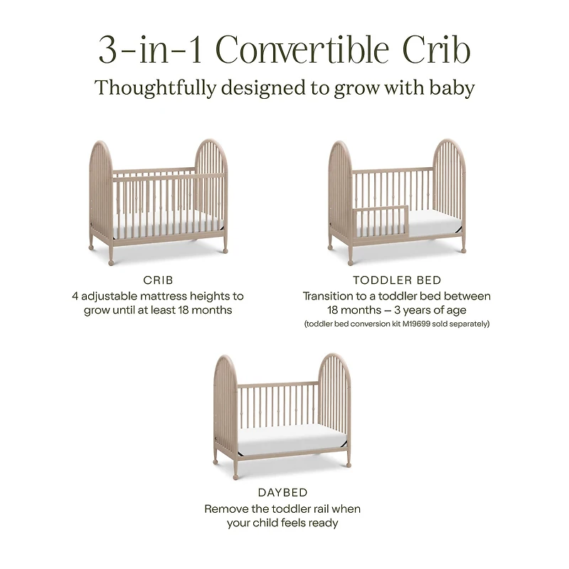 Alouette 3-in-1 Convertible Spindle Crib - Washed Pine
