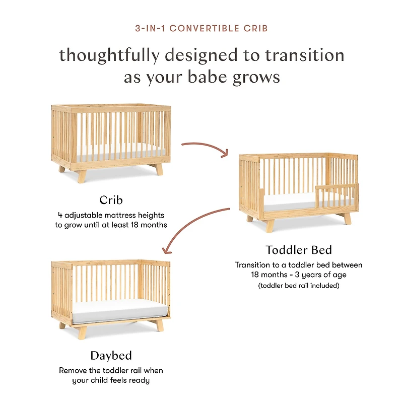 Hudson 3-in-1 Convertible Crib with Toddler Bed Conversion Kit - Natural Finish