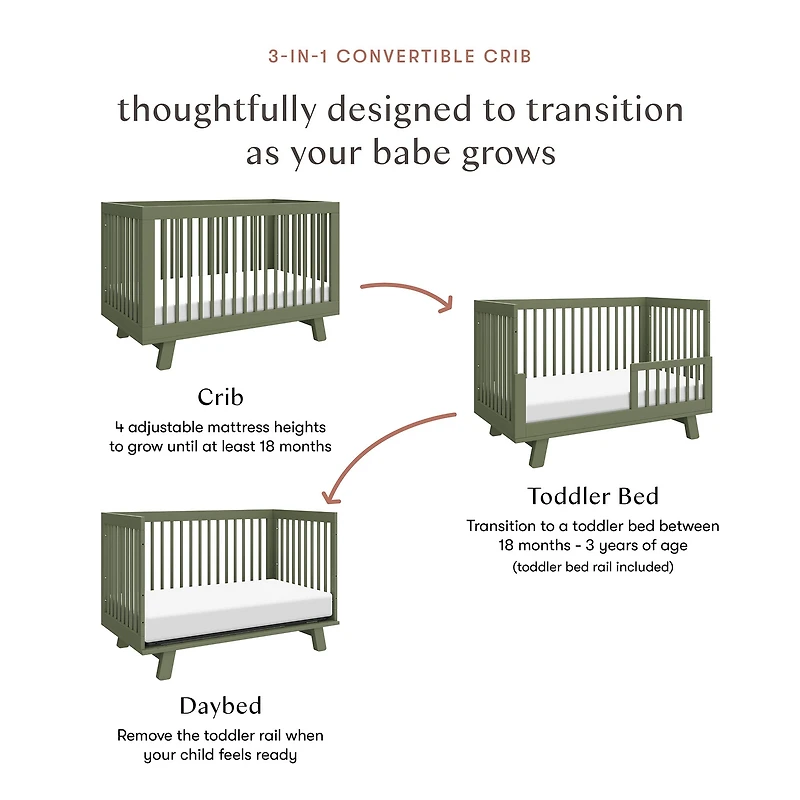 Hudson 3-in-1 Convertible Crib - Olive