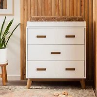 Scoot 3-Drawer Changer Dresser - White / Walnut Finish