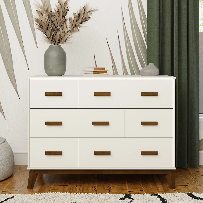 Scoot 6-Drawer Dresser - White/Natural Walnut