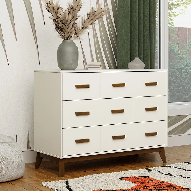 Scoot 6-Drawer Dresser - White/Natural Walnut