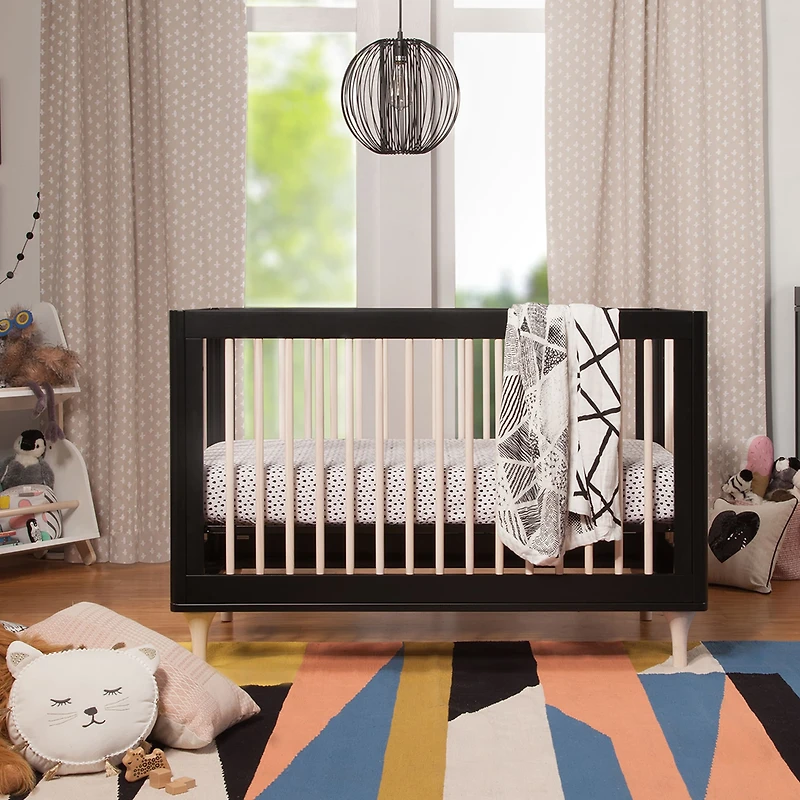 Lolly 3-in-1 Convertible Crib with Toddler Bed Conversion - Black / Washed Natural