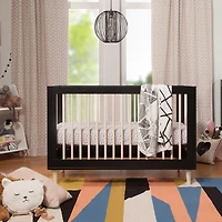 Lolly 3-in-1 Convertible Crib with Toddler Bed Conversion - Black / Washed Natural