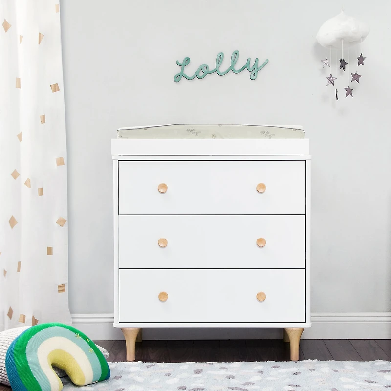 Lolly 3-Drawer Changer Dresser with Removable Changing Tray - White / Natural
