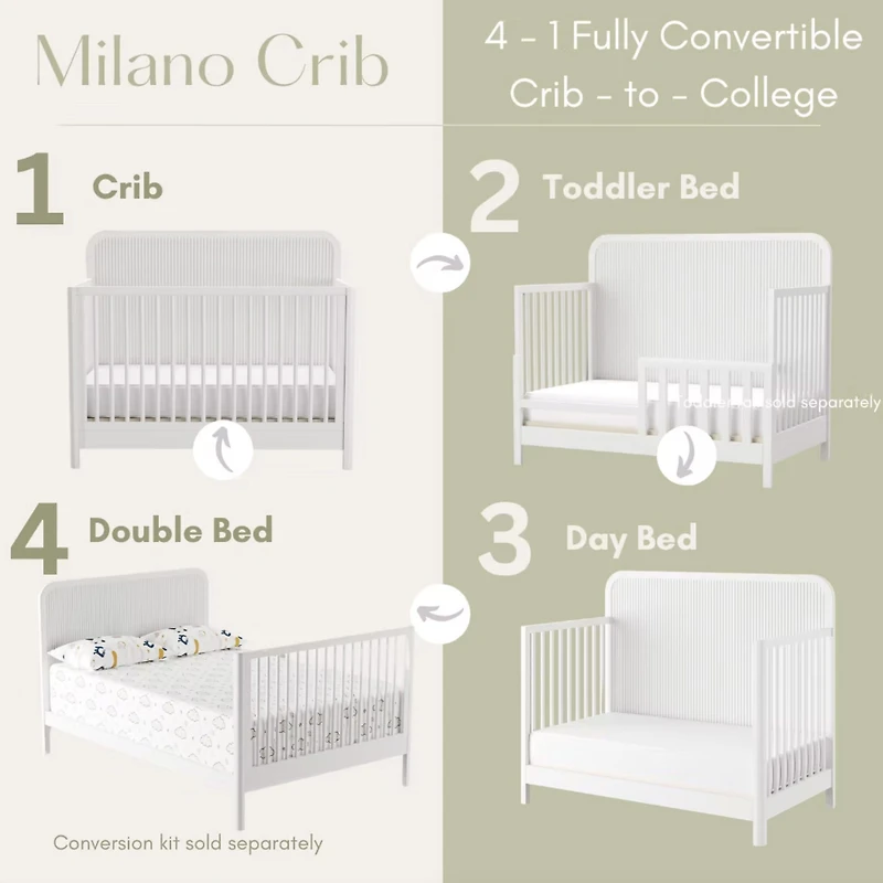 Milano Convertible Crib - White