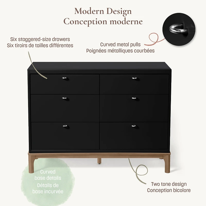 Commode 6 Tiroirs Laurel - Noir/Noyer