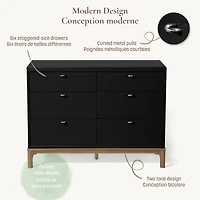 Commode 6 Tiroirs Laurel - Noir/Noyer