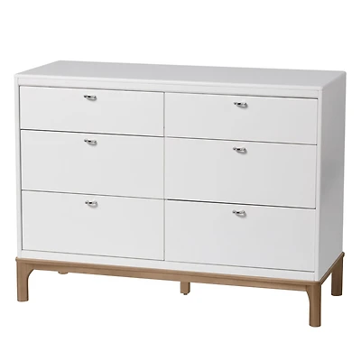 Commode 6 Tiroirs Laurel - Blanc/Noyer