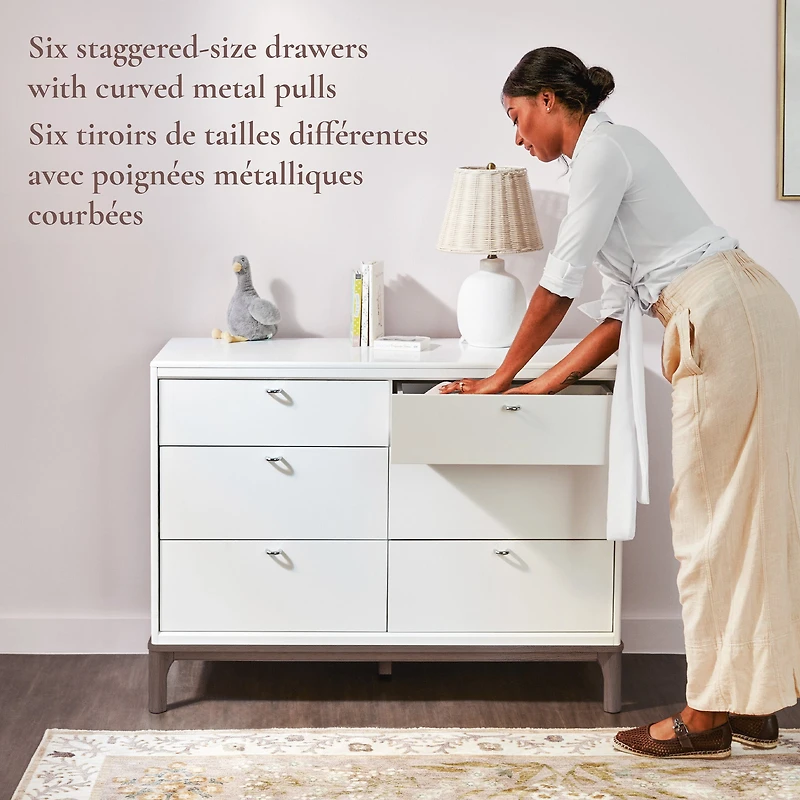 Commode 6 Tiroirs Laurel - Blanc/Noyer