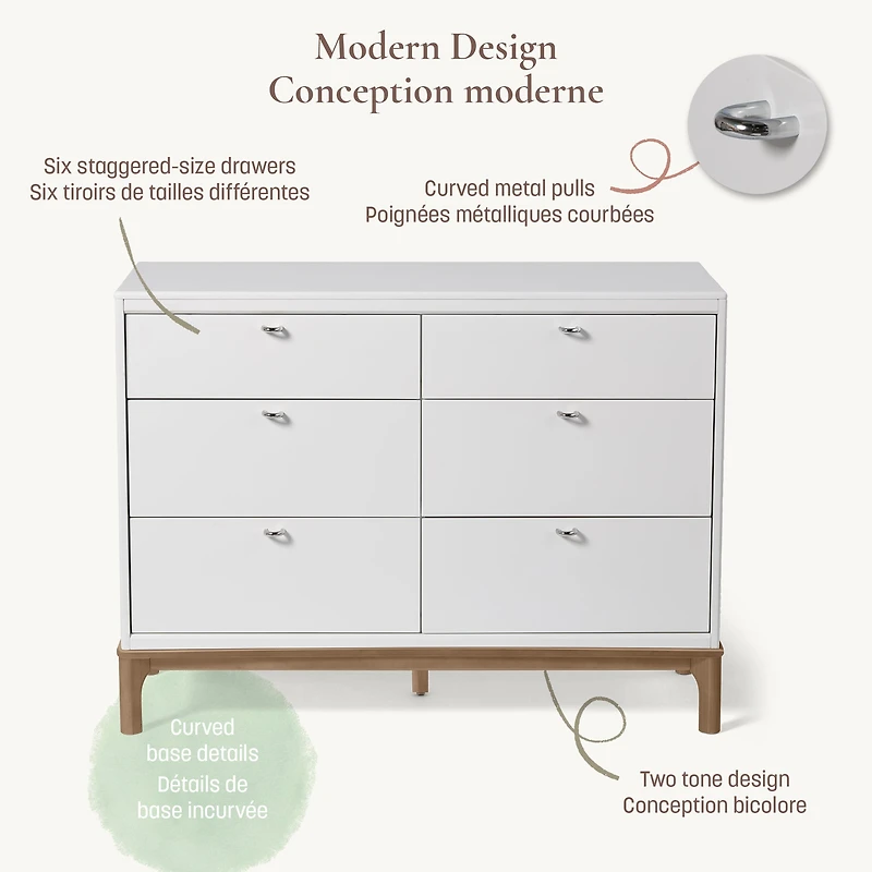 Commode 6 Tiroirs Laurel - Blanc/Noyer
