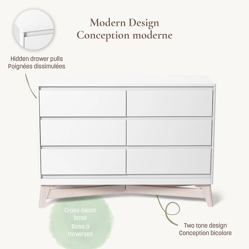 Pala 6 Drawers Dresser -  White/ Taupe 