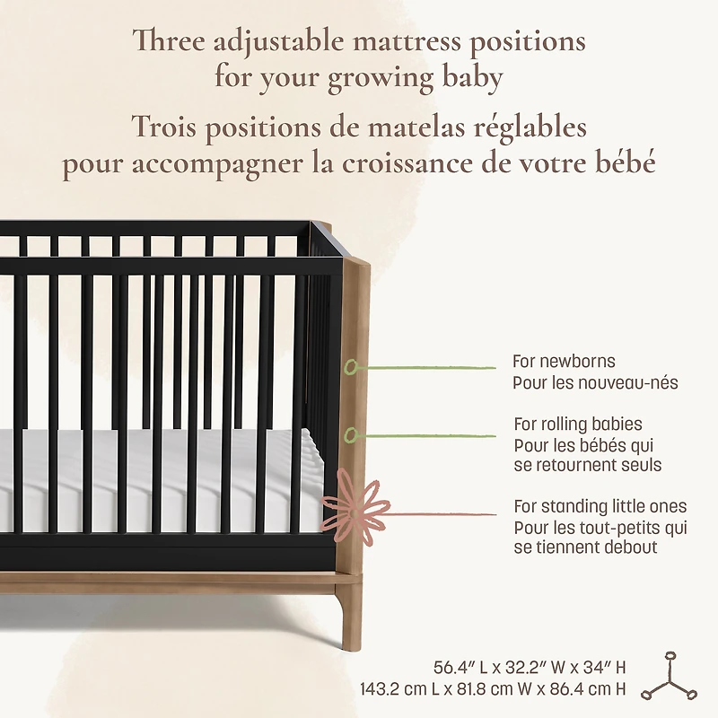 Couchette Convertible 4-en-1 Laurel - Noir/Noyer