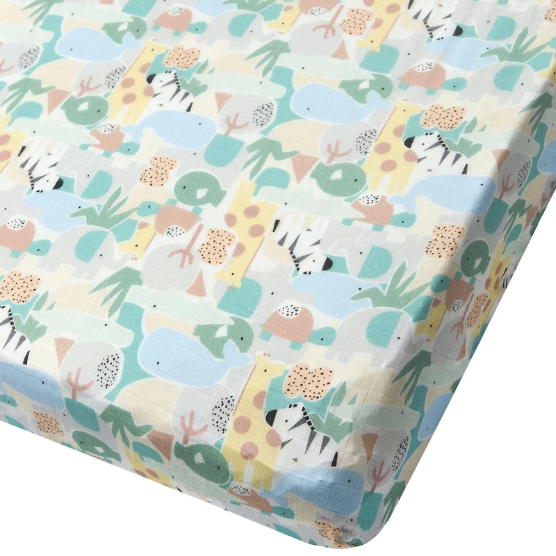 Bamboo Muslin Fitted Crib Sheet - Animal Puzzle