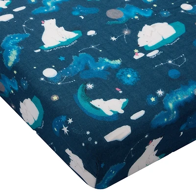 Drap Contour pour Lit de Bébé - Mousseline Bambou Ours Polaire