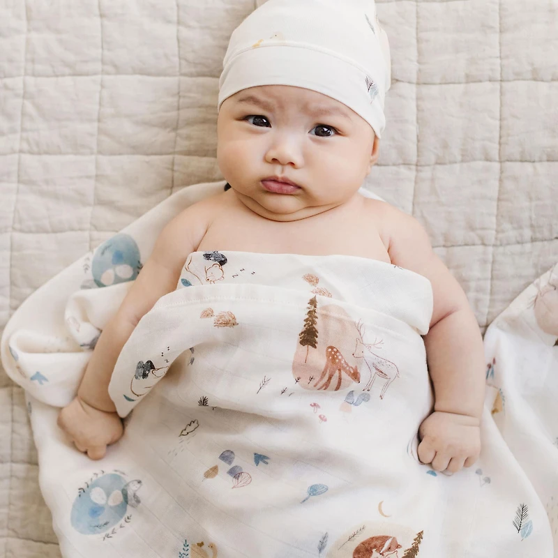 Bamboo Muslin Swaddle Blanket - Cozy Forest