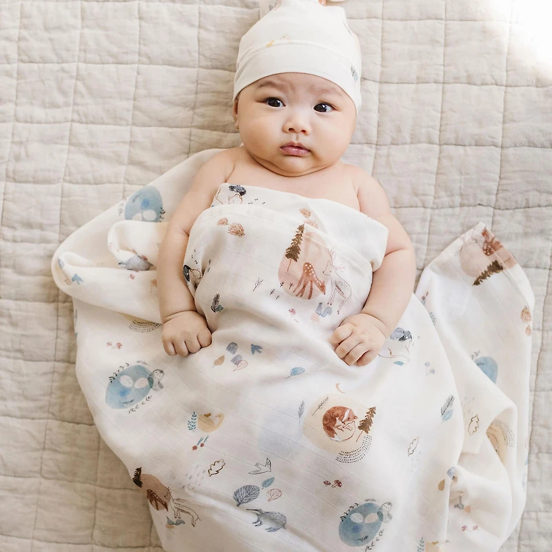 Bamboo Muslin Swaddle Blanket - Cozy Forest