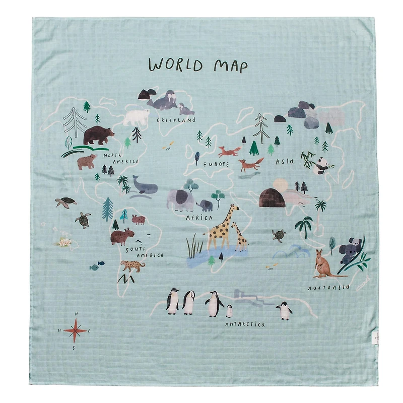 Bamboo Muslin Swaddle Blanket - Map Monde