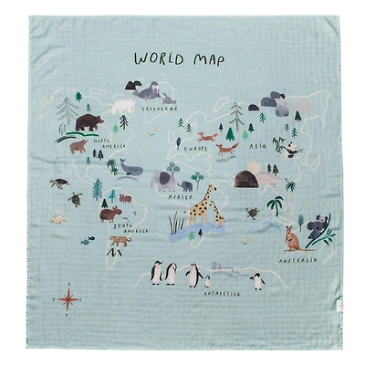 Bamboo Muslin Swaddle Blanket - Map Monde