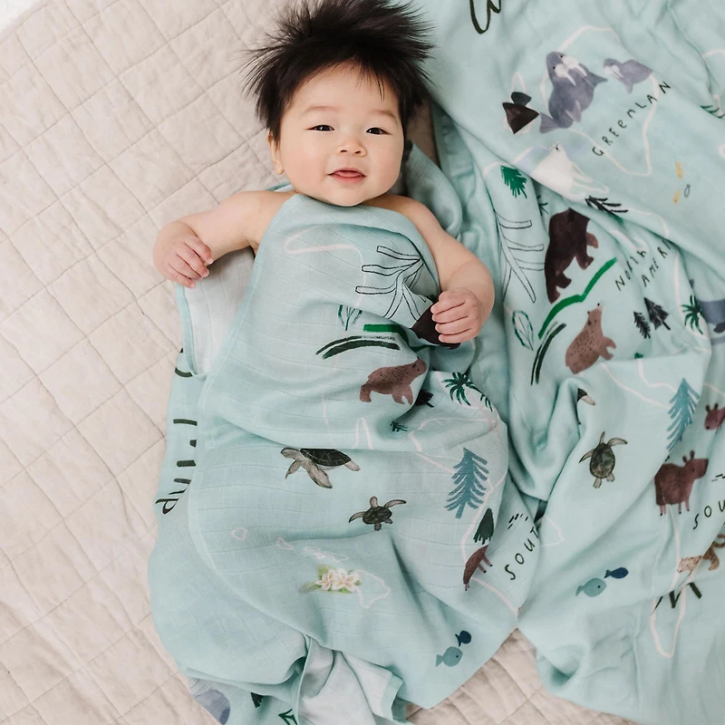 Bamboo Muslin Swaddle Blanket - Map Monde