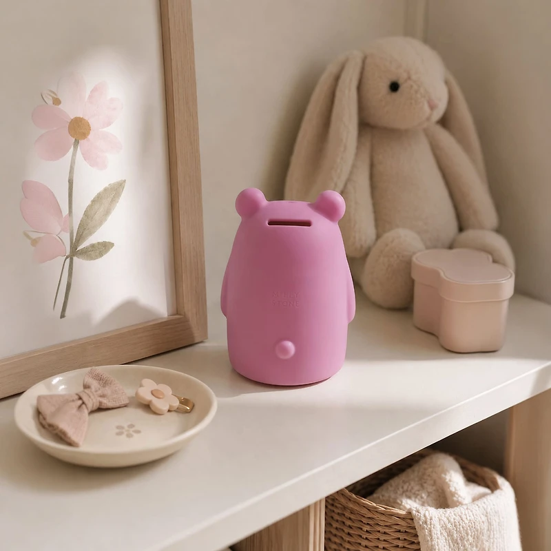 Silicone Piggy Bank – Bear – Strawberry Milk