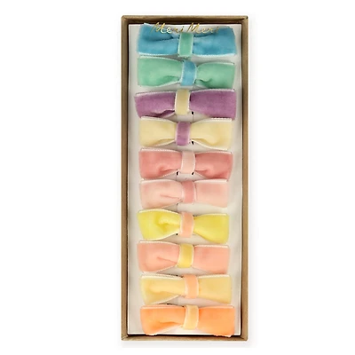 Pastel Velvet Mini Bow Clips (10)