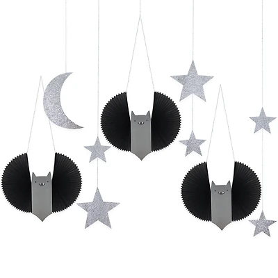 Halloween Large Bat, Stars & Moon Hanging Decorations (x 7)