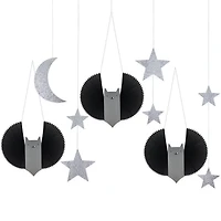 Halloween Large Bat, Stars & Moon Hanging Decorations (x 7)