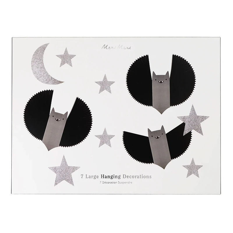 Halloween Large Bat, Stars & Moon Hanging Decorations (x 7)