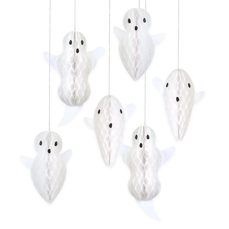 Décorations de fantômes suspendues en papier alvéolé (x 6)