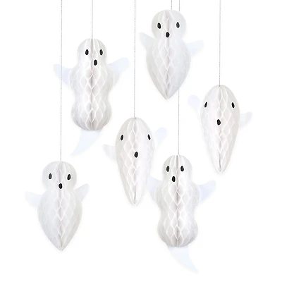 Décorations de fantômes suspendues en papier alvéolé (x 6)