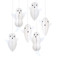 Décorations de fantômes suspendues en papier alvéolé (x 6)