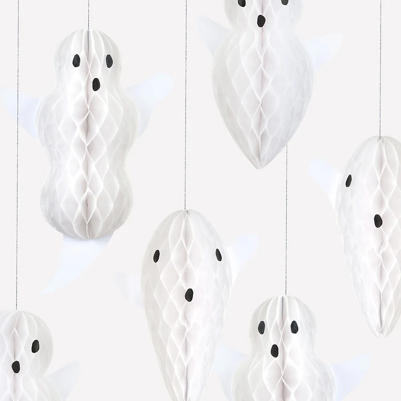 Hanging Honeycomb Ghost Decorations (x 6)