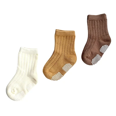 Beige Brown 3-Pack Socks Sizes 6-36m