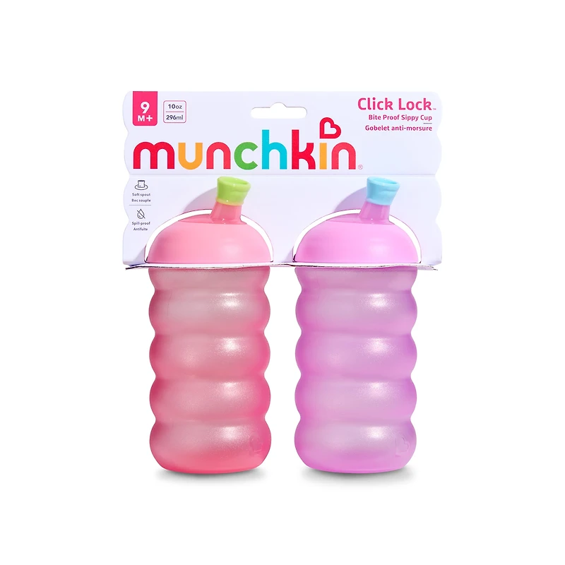 Click Lock Bite-Proof Sippy Cups 10 oz (2-Pack) - Pink/Purple