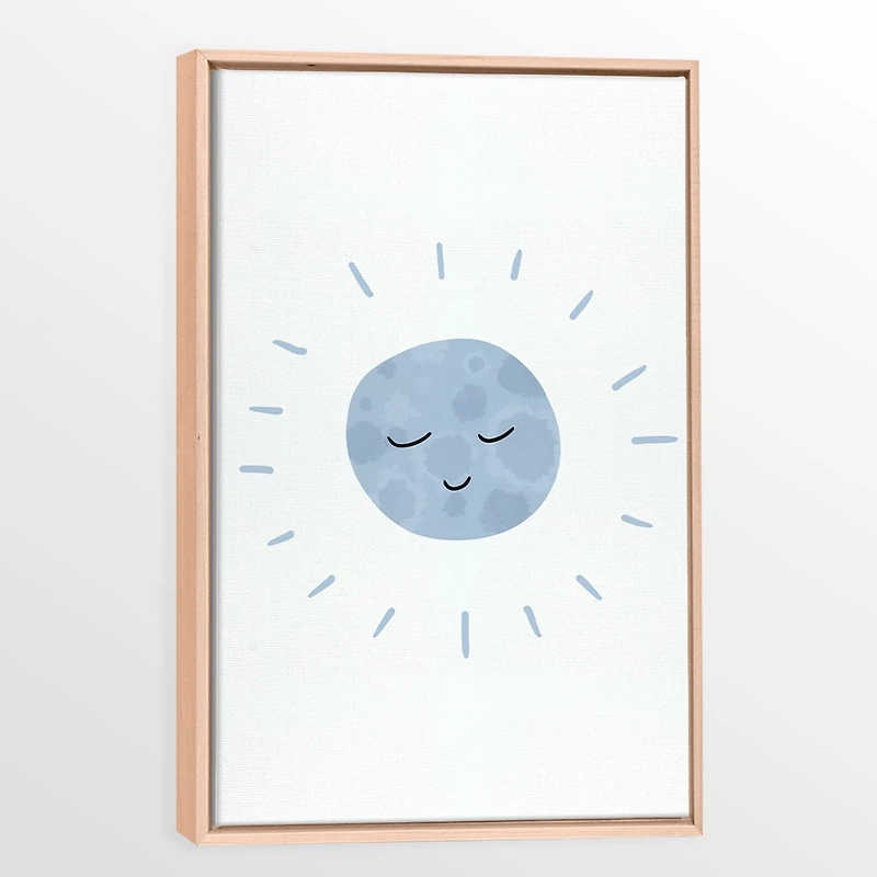 Toile avec Cadre en Bois Naturel - Lune
