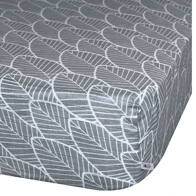 Baby Crib Fitted Sheet - Muslin Charcoal Leaves