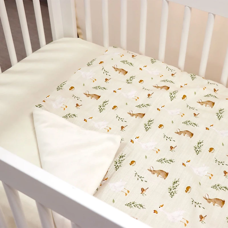 3-Piece Crib Bedding Set - Gooses and Rabbits