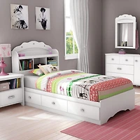 Tiara Ensemble Lit Matelot avec Tête de Lit Bibliothèque - Blanc Solide