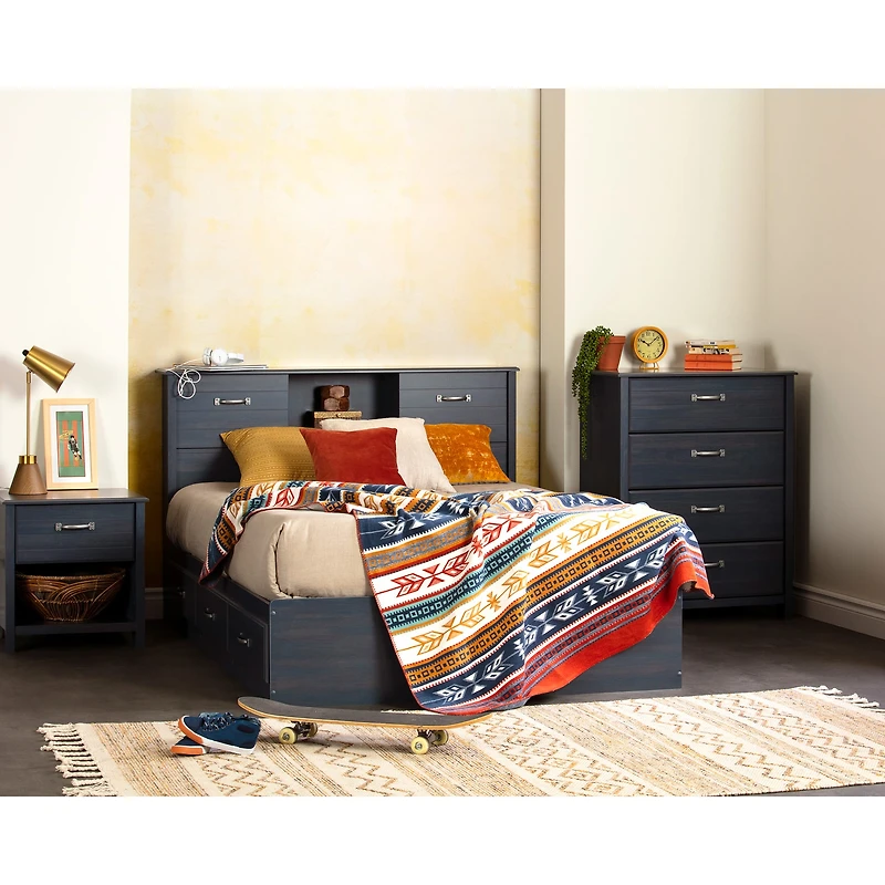 Tête de Lit Double Bibliothèque avec Portes Coulissantes Ulysses - Myrtille